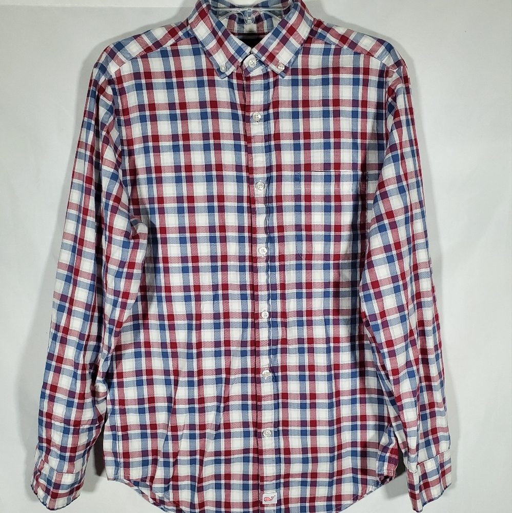 VINEYARD VINES RED BLUE PLAID CLASSIC FIT MURRAY SHIRT BUTTON DOWN